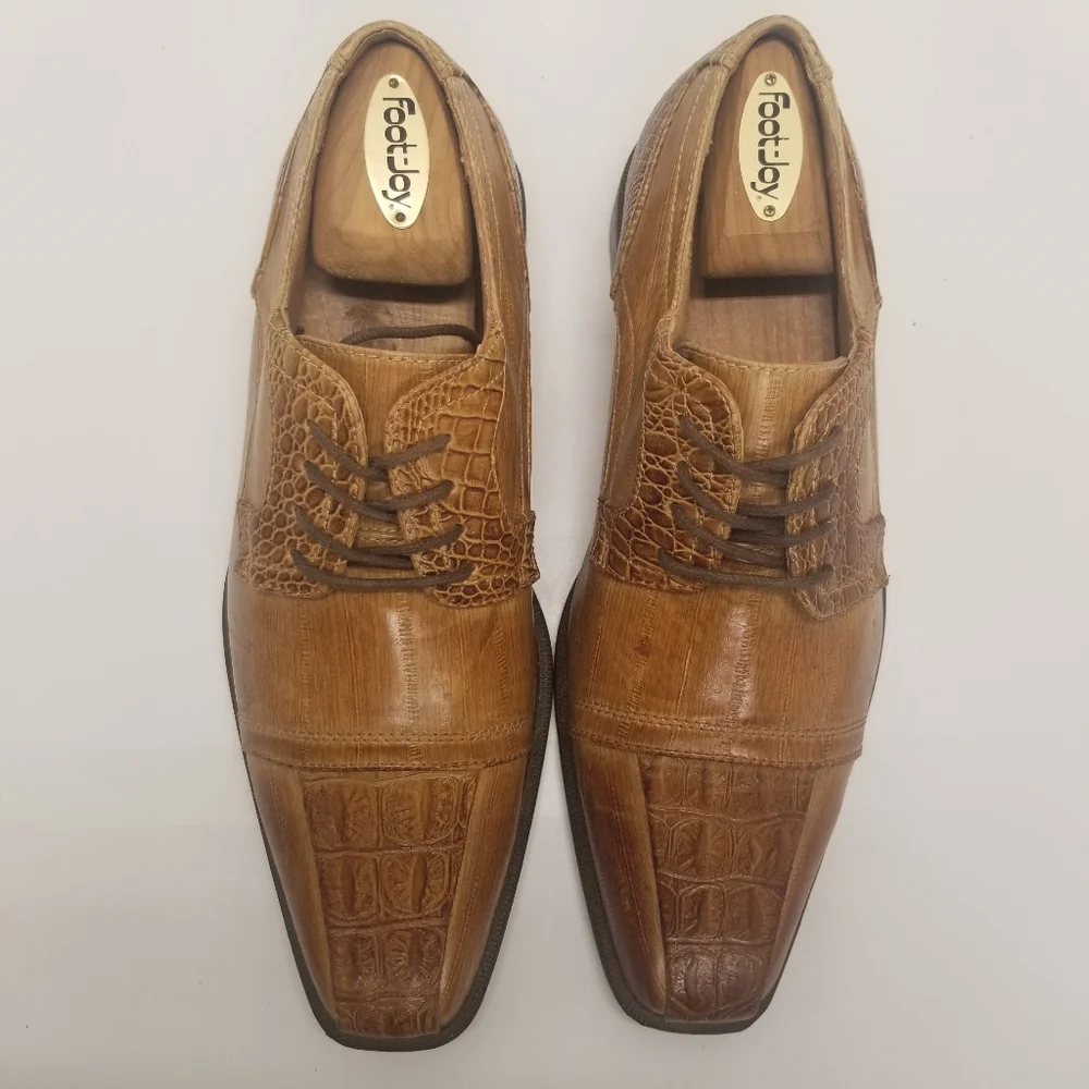 Antonio Cerrelli Elite 6436 Mens Size 8.5 Tan Faux Leather Croc Print Oxford